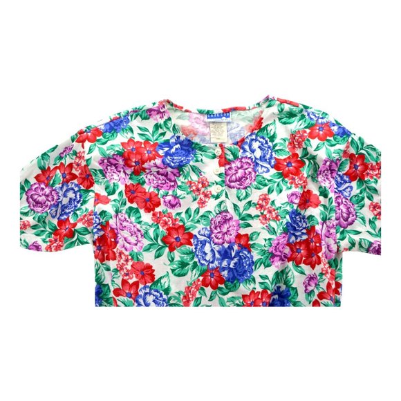 Vtg Cape Cod Sportswear Women's Floral 80s Print 1/4 Button up Size Large - Picture 3 of 4